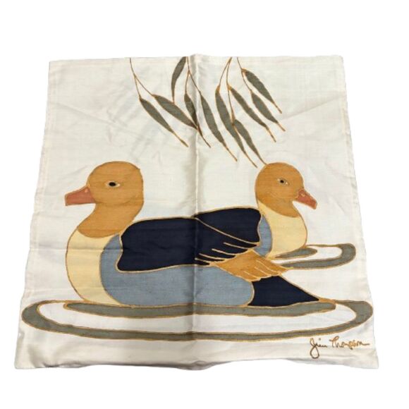 Jim Thompson Signed Thai Silk Pillow Case Duck Motif Decor - Picture 3 of 4